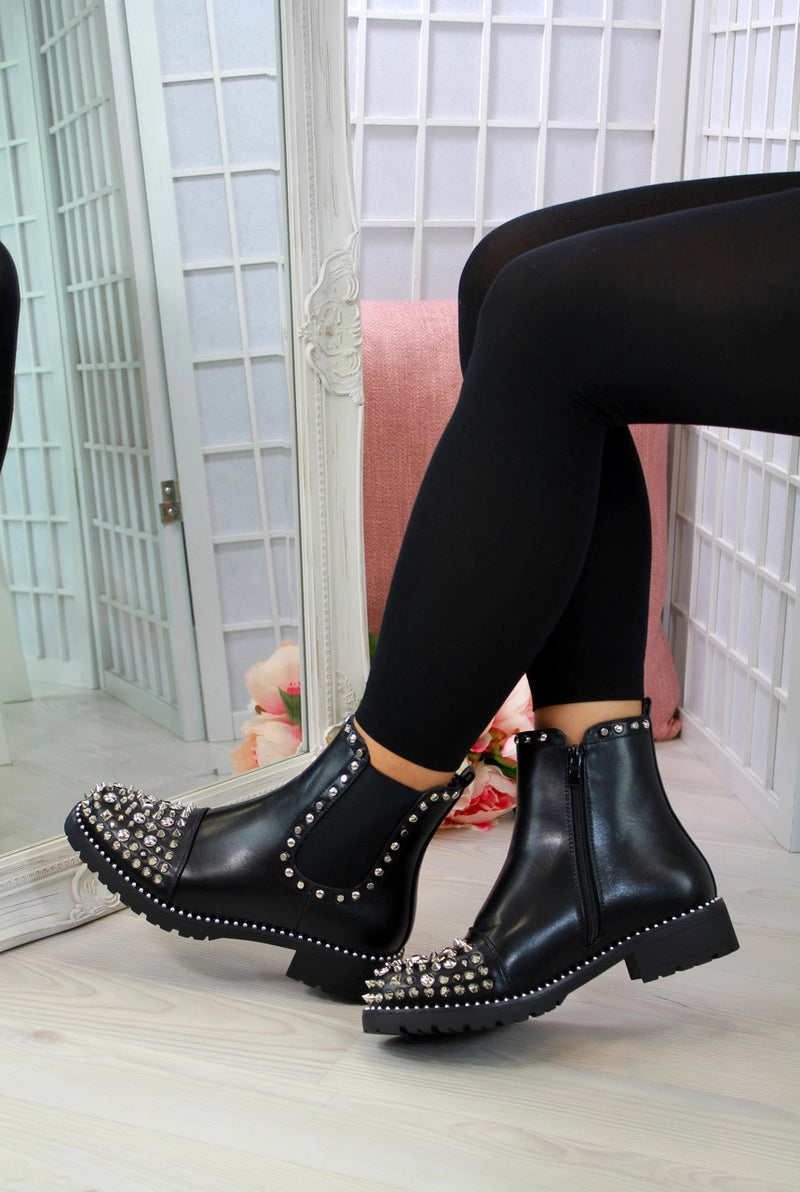 Studded Chunky Platform Black Chelsea Boots Women