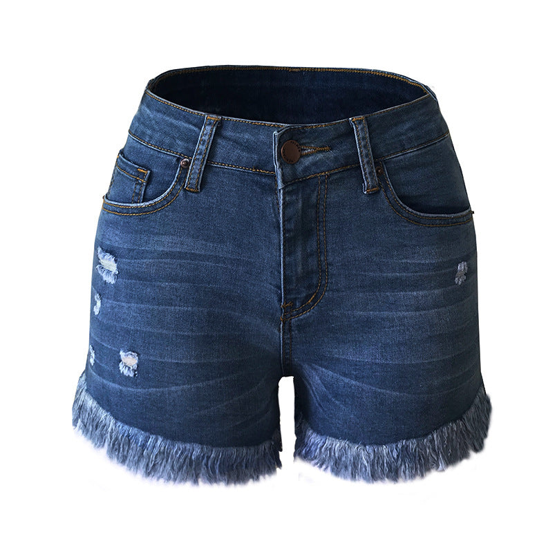 Women's frayed hem short jeans light wash denim shorts