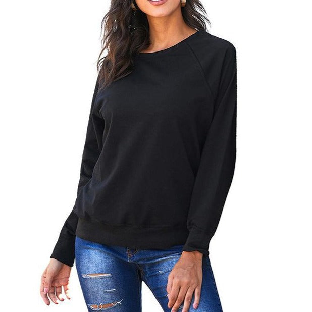 Casual Solid Color Long Sleeve Crewneck Sweatshirt For Women - fashionshoeshouse