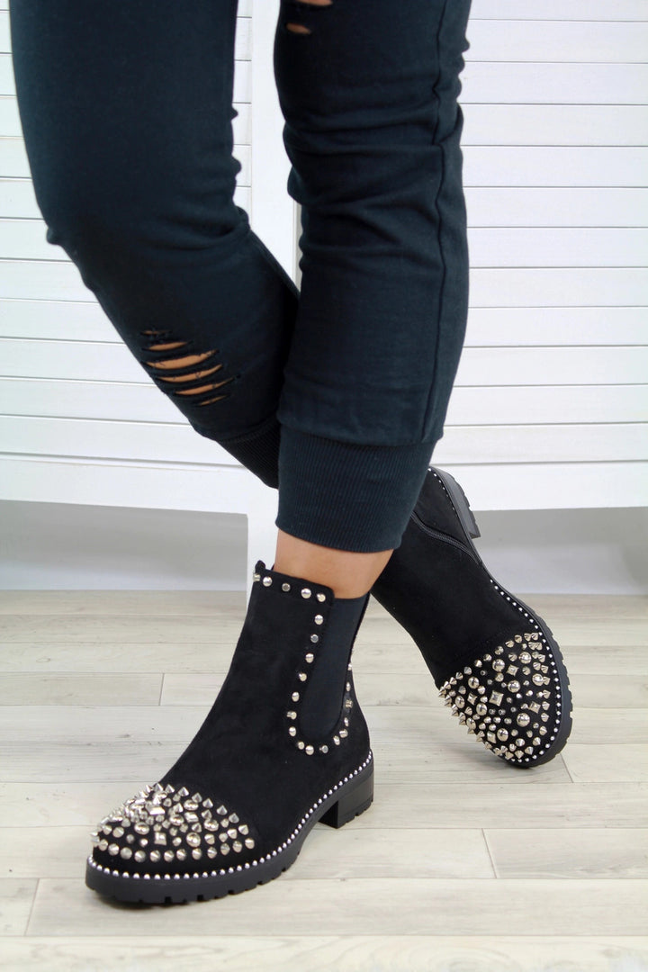 Studded Chunky Platform Black Chelsea Boots Women