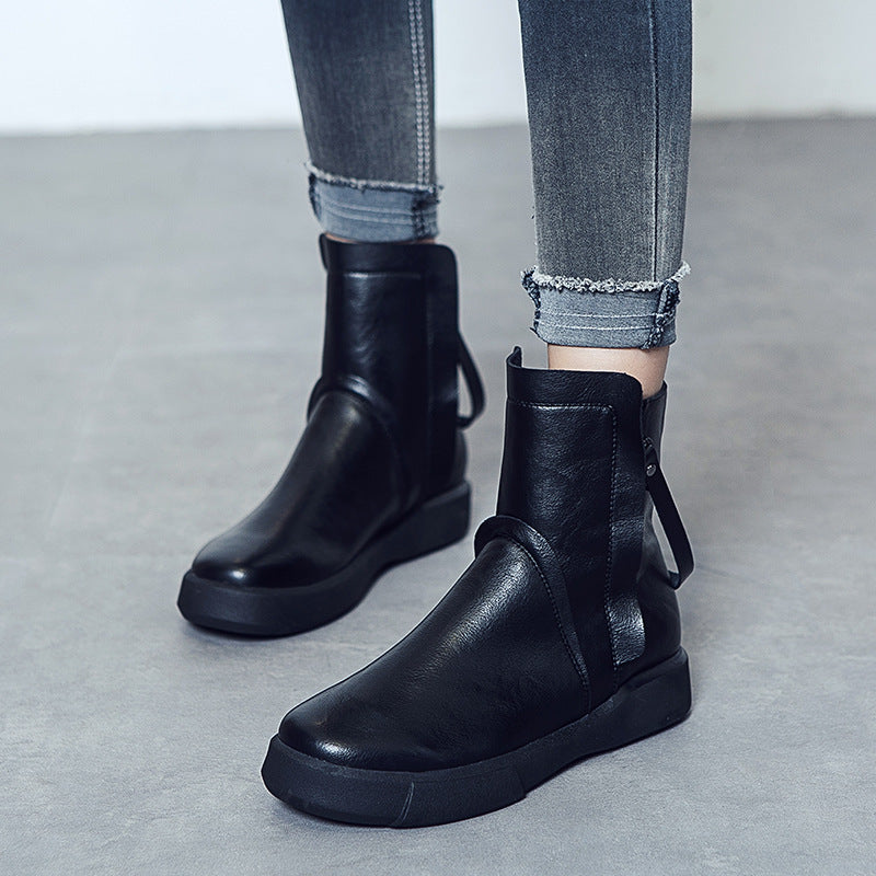 Women's platform zipper boots fur lining winter warm ankle boots