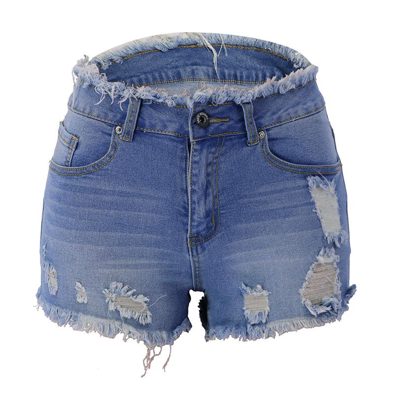 Women's mid rise frayed hem ripped jeans shorts