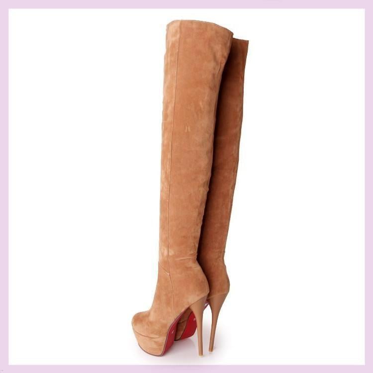 Women's faux suede sexy stiletto high heels thigh high boots