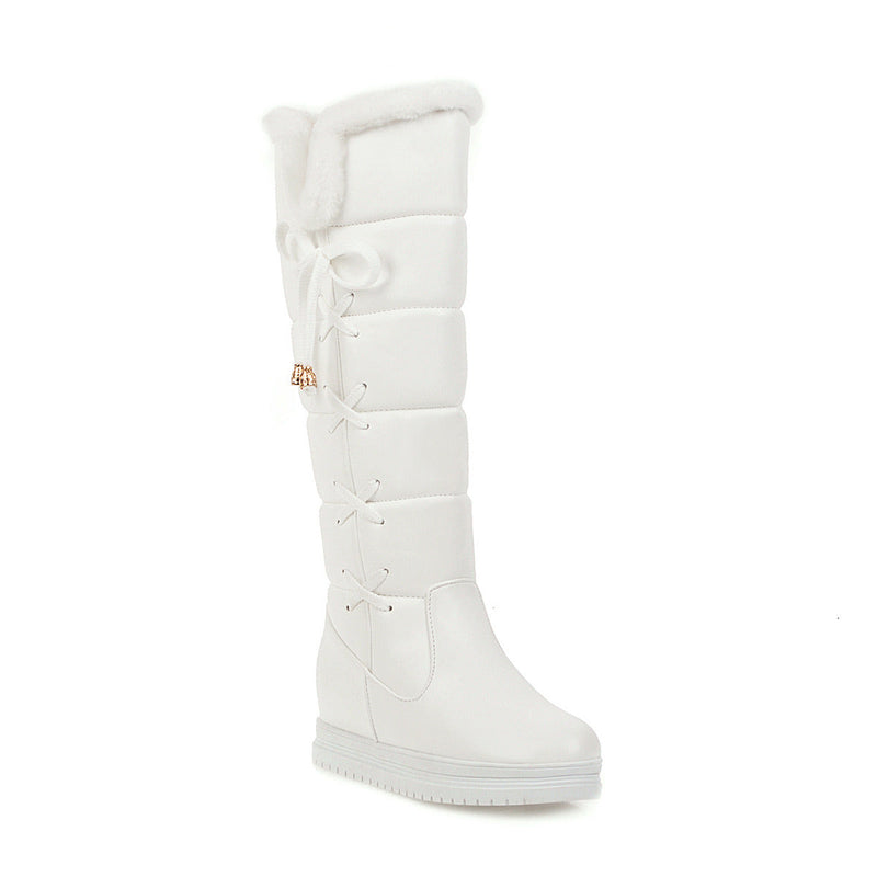 Women's faux fur knee high wedge snow boots | Winter furry warm snow boots