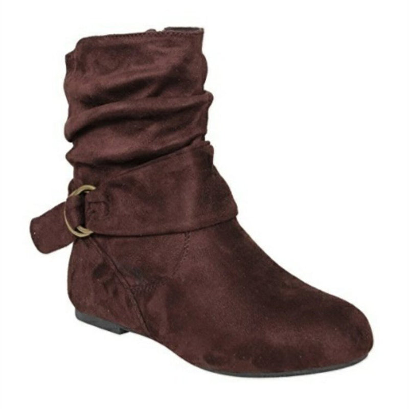 Women's retro suede buckle strap ankle boots daily casual flat shouch boots