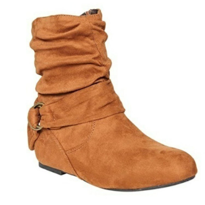 Women's retro suede buckle strap ankle boots daily casual flat shouch boots