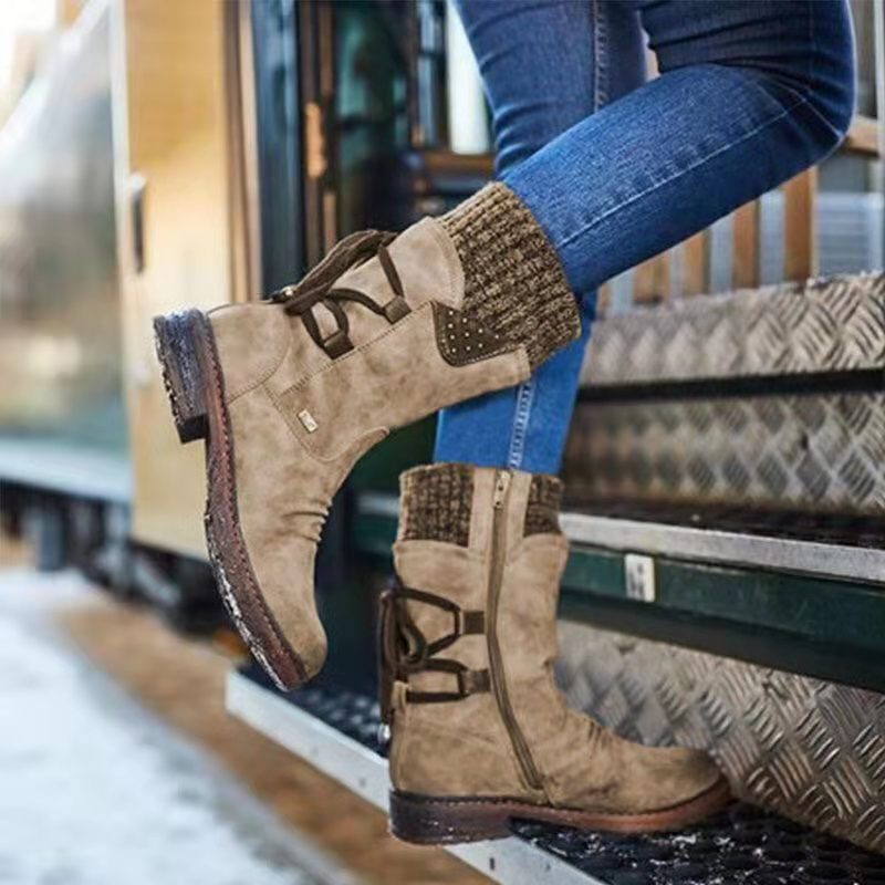 Women's mid-calf snow boots | sweater cuff winter warm boots