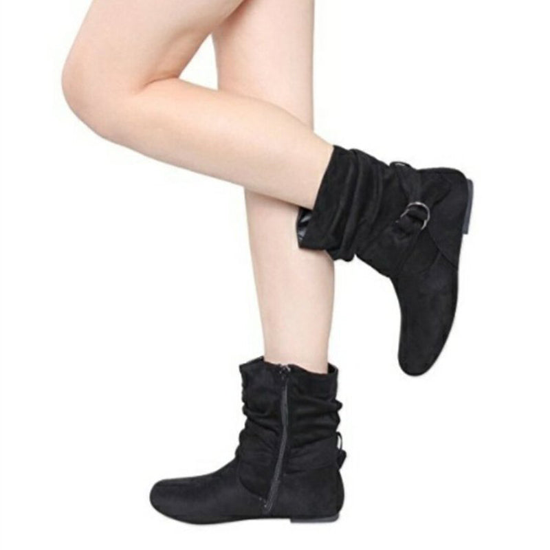 Women's retro suede buckle strap ankle boots daily casual flat shouch boots