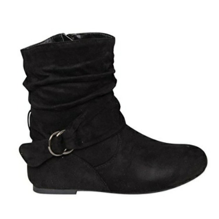 Women's retro suede buckle strap ankle boots daily casual flat shouch boots