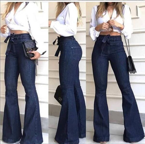 Women's high waist belted butt lifting flare jeans
