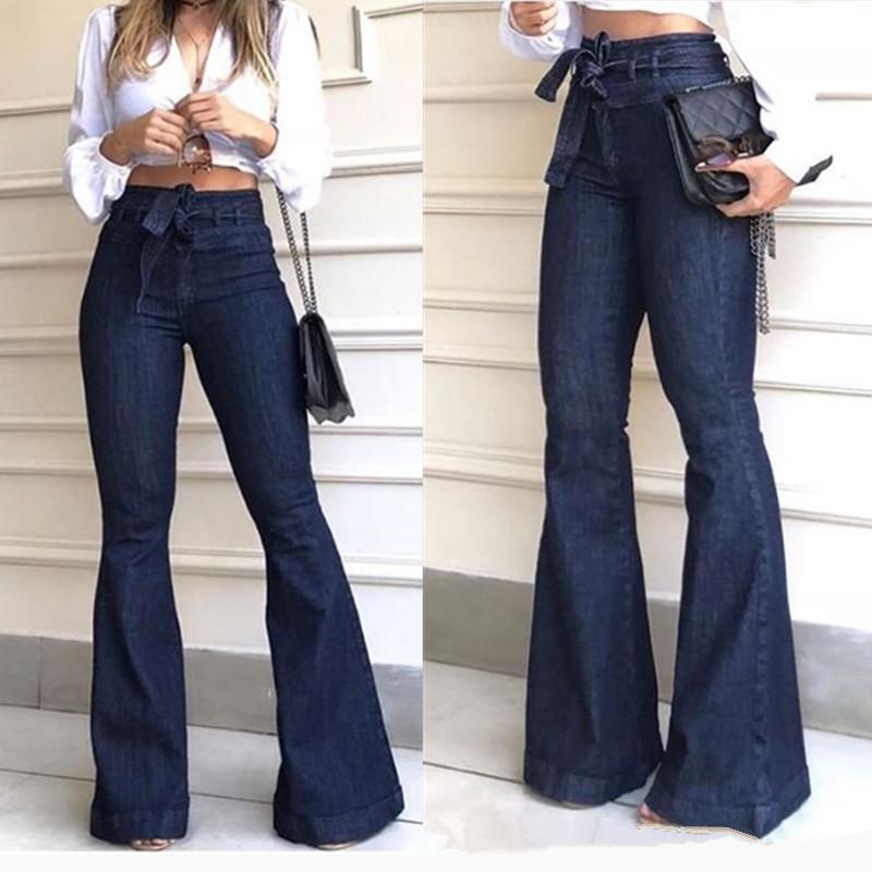Women's high waist belted butt lifting flare jeans