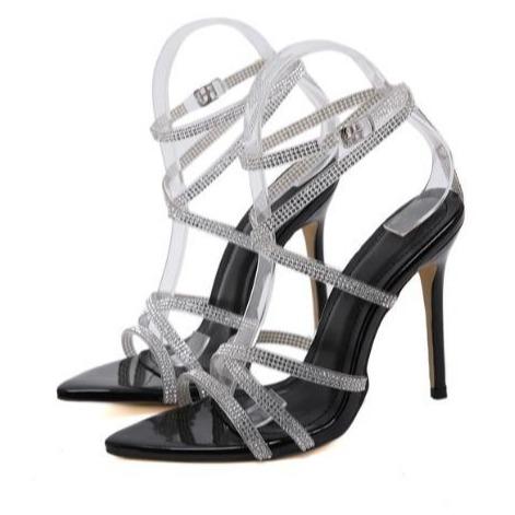 Women's rhinestone strappy high heels sandals pointed opent toe