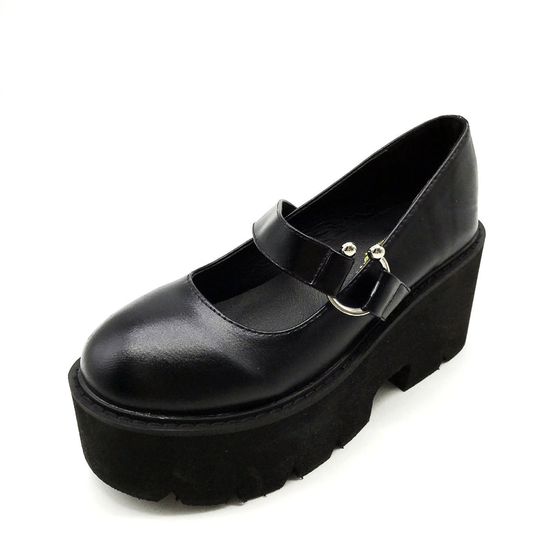 Women's black thick platform mary jane shoes lolita shoes