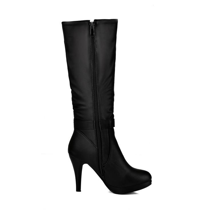 Women's stiletto high heel mid calf bowknot decor zipper boots