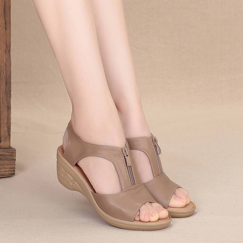 Women's peep toe front zip anti-skip gladiator sandals