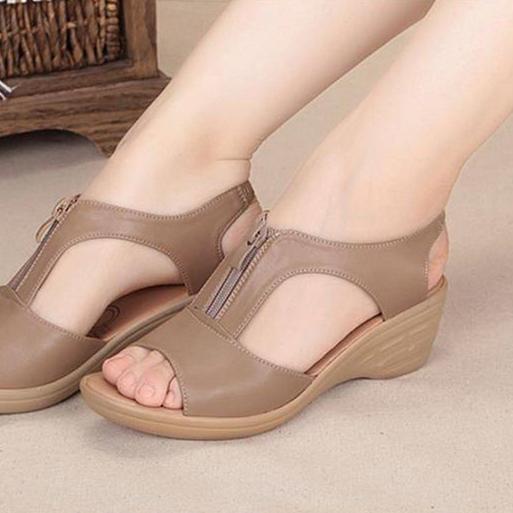 Women's peep toe front zip anti-skip gladiator sandals