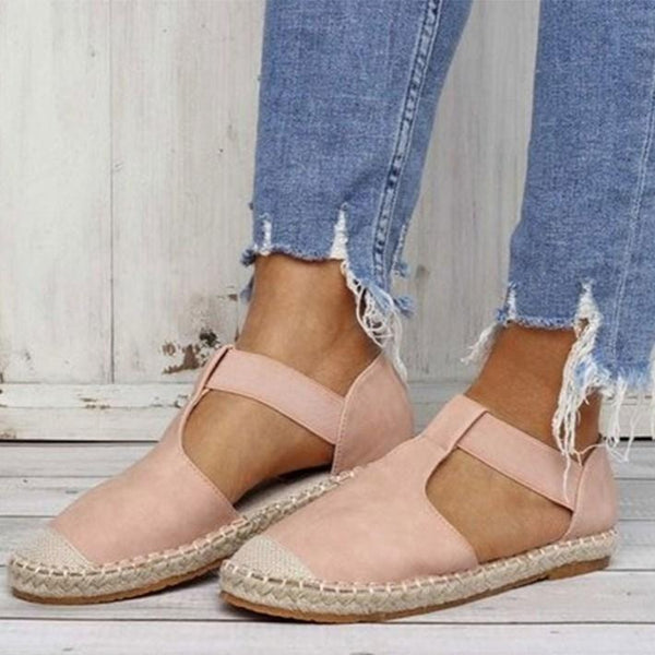 Women Round Toe Espadrilles Ankle Strap Linen Flat Sandals - fashionshoeshouse