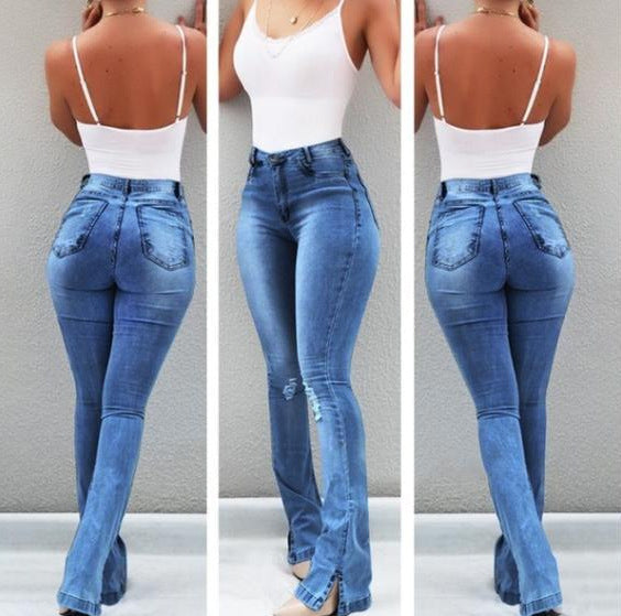 Women's skinny curvy flare jeans stretchy bell bottom jeans