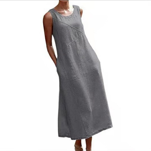 Women Long Cotton Linen Sleeveless Summer Dress
