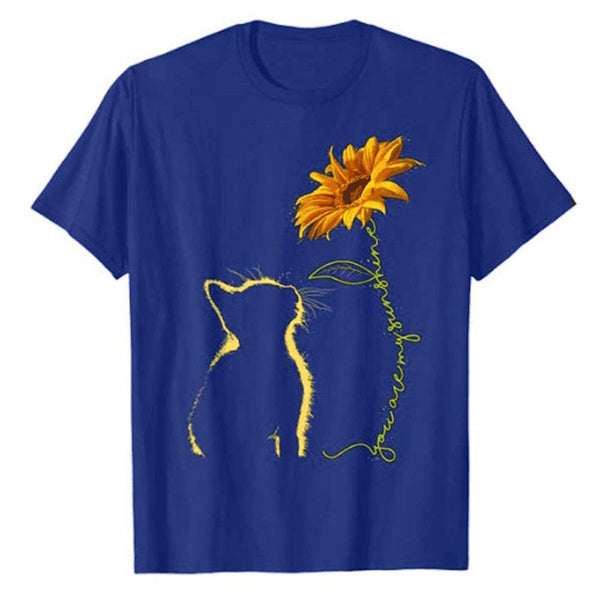 Cat And Sunflower Summer Loose Shirts & Tops - fashionshoeshouse