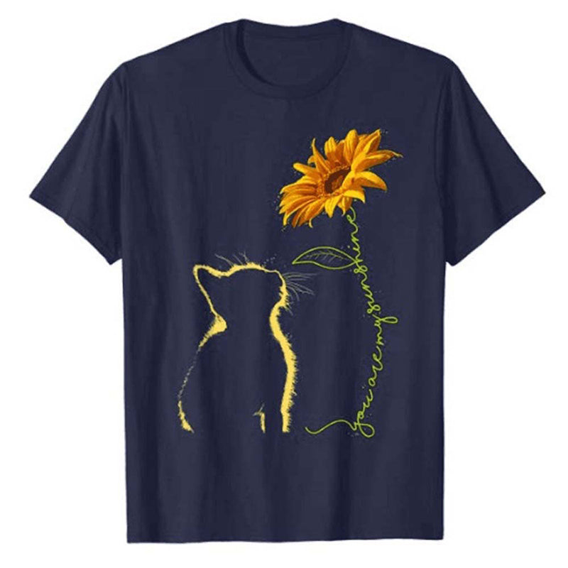 Cat And Sunflower Summer Loose Shirts & Tops - fashionshoeshouse