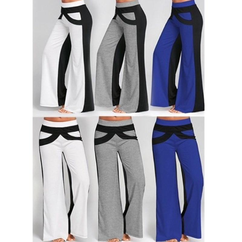 Women's elastic waist wide leg yoga pants patchwork casual loose fit lounge pants