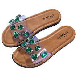 Sparkling Rhinestone Clear Strap Women's Slide Sandals