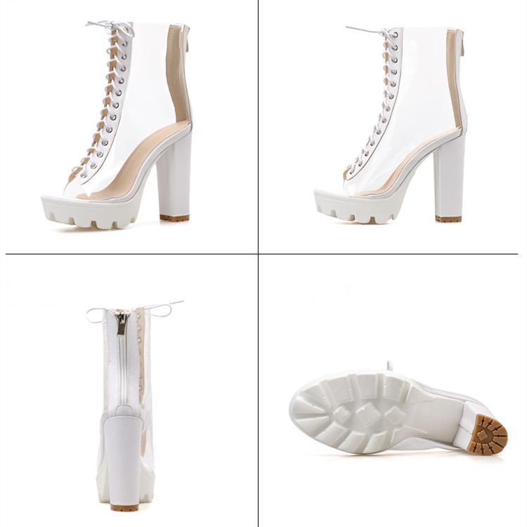 Women's sexy peep toe clear chunky high heel sandals