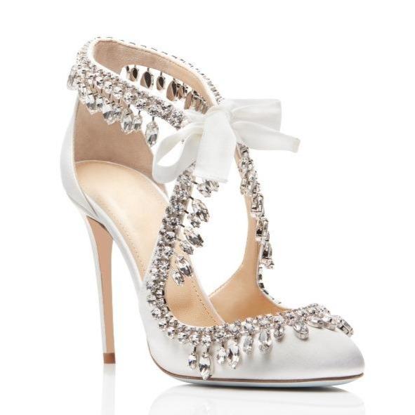 Women rhinestone cyrstals white wedding heels party dress bridal shoes