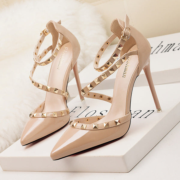 Women's studded high heels sandals | Pointed closed toe rivets heels