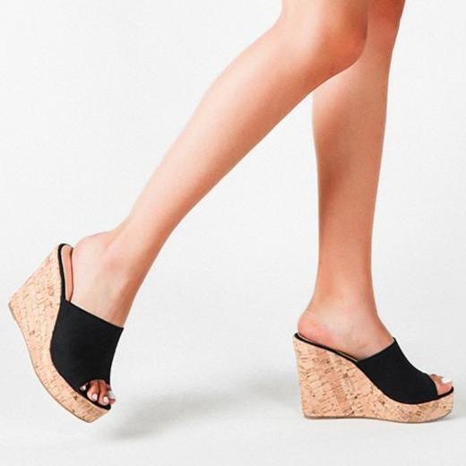 Women's summer slip on peep toe wedge mules
