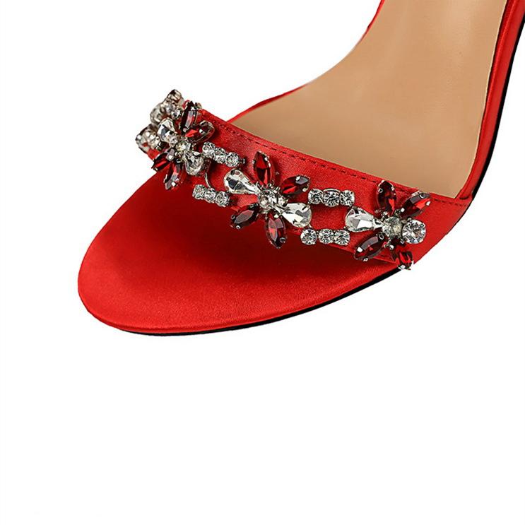 Elegant flower crystals open toe buckle strap stiletto high heels for wedding party