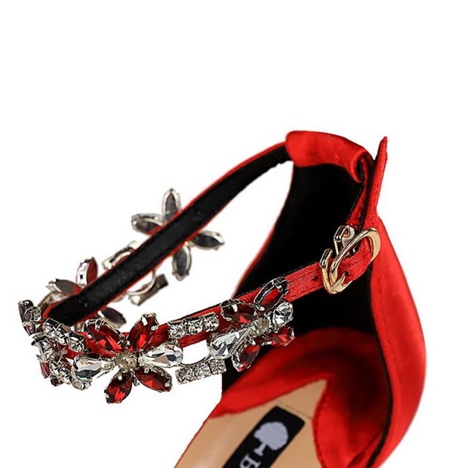 Elegant flower crystals open toe buckle strap stiletto high heels for wedding party