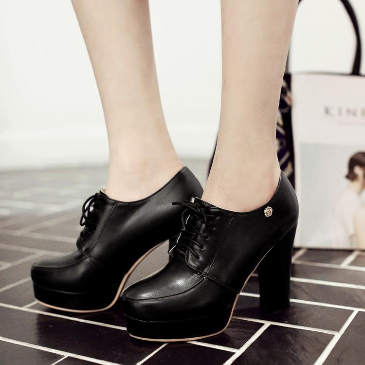 Women's platform chunky high heel oxford shoes england style front lace shoes