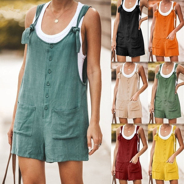 Women's short overalls sleeveless strap rompers with pockets casual jumpsuits shorts for summer