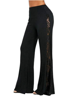 Women's black side lace patchwork pants wide leg flare pants
