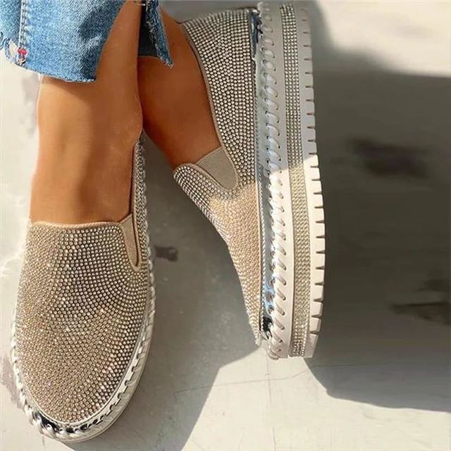 Fashion glitter rhinestone shiny platform sneakers slip on crystal sneakers for women