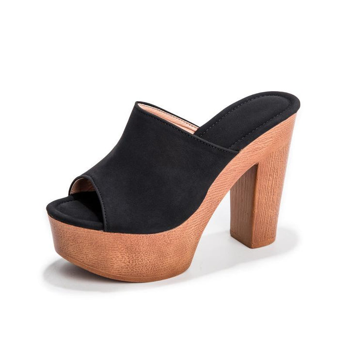 Women's summer slip on peep toe platform chunky mules