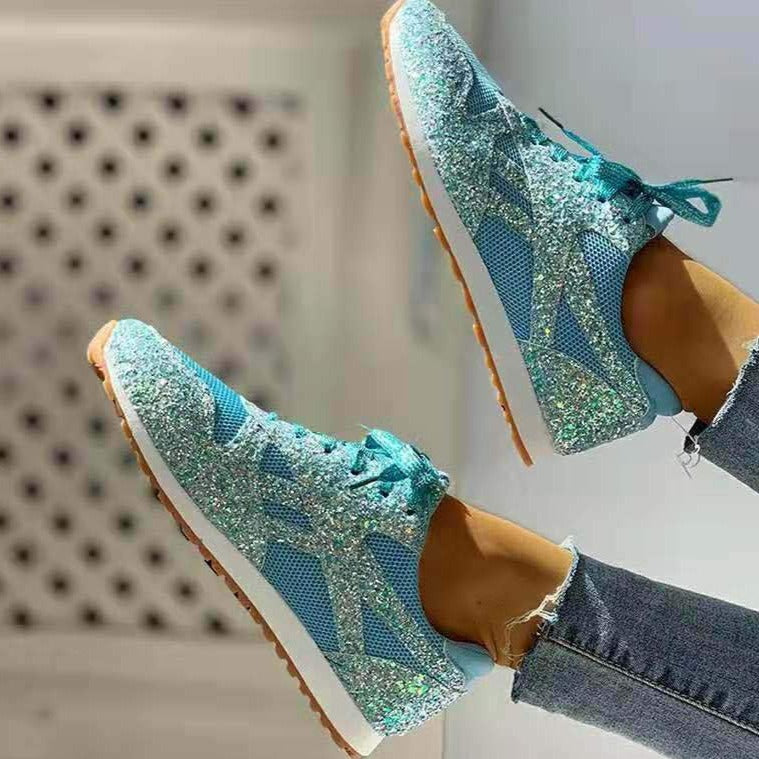 Women Glitter Rhinestone Shiny Crystal Platform Comfy Sneakers