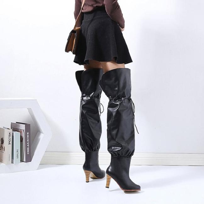 Women's fashion chunky high heel over the knee trouser boots