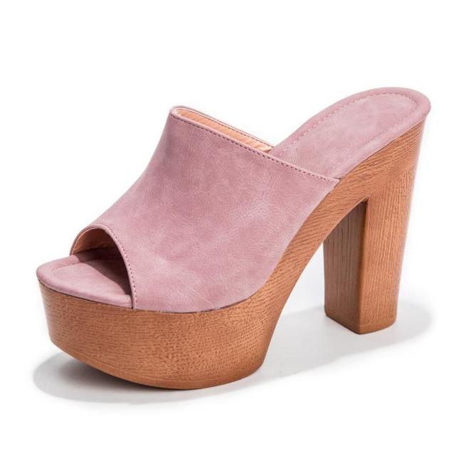 Women's summer slip on peep toe platform chunky mules