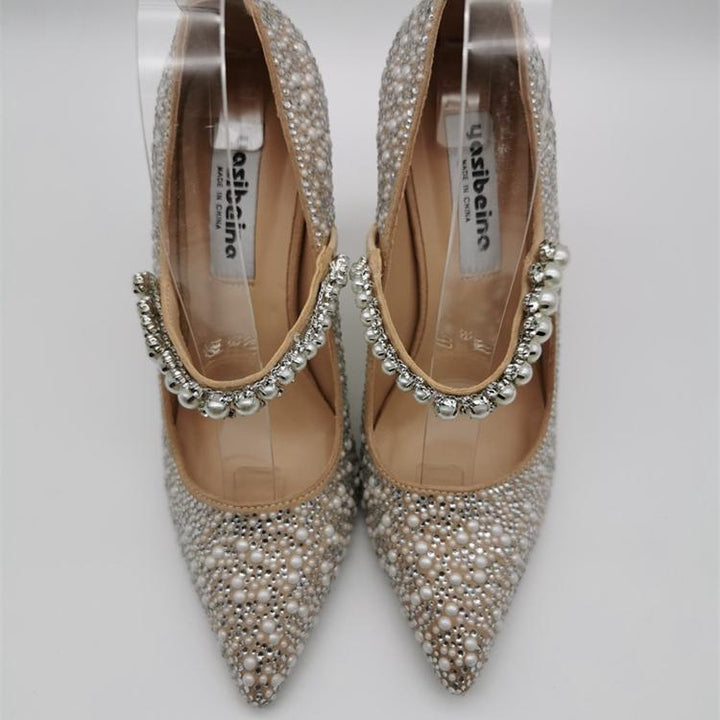 Wedding rhinestone pearls marry jane heels