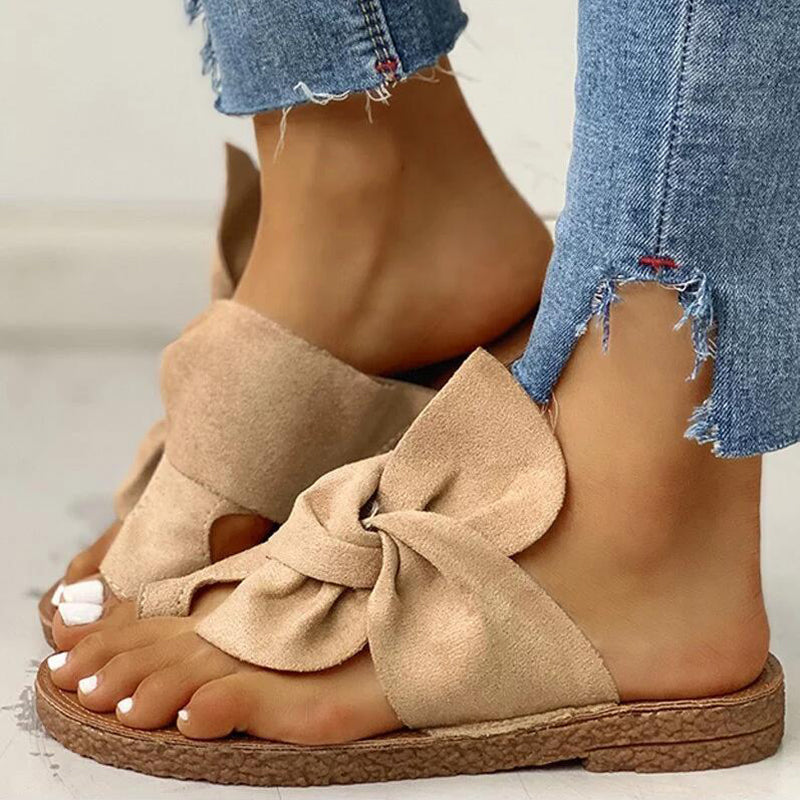 Women Casual Flat Heel Bowknot Slide Sandals - fashionshoeshouse