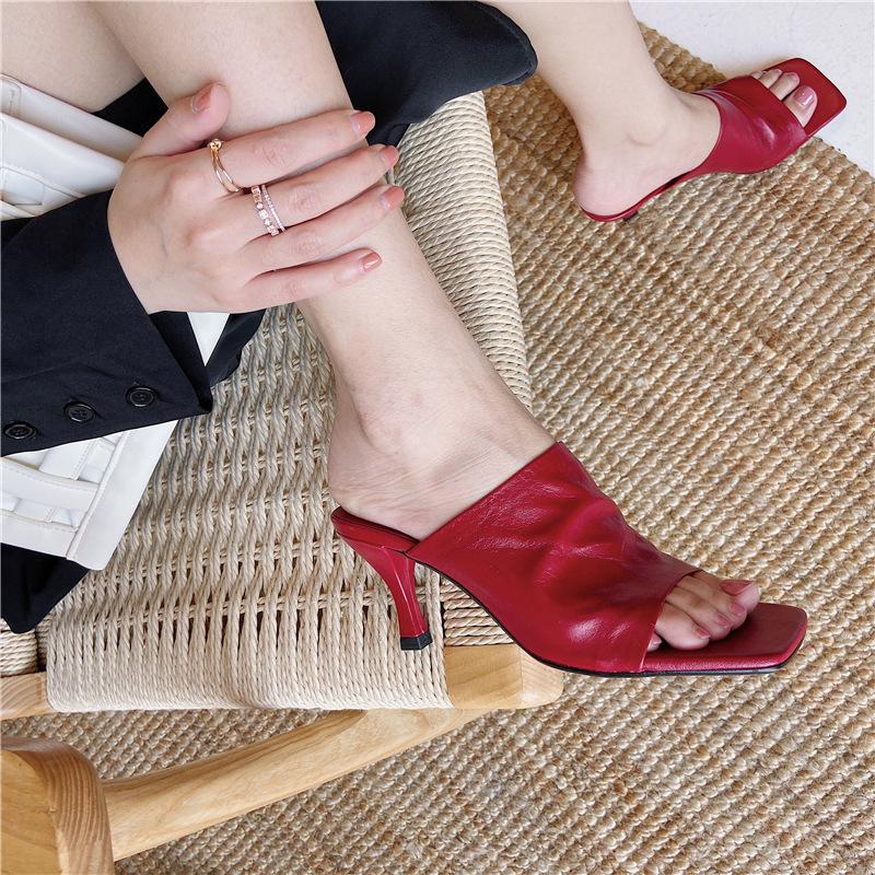 Women's summer slip on square peep toe high heel mules