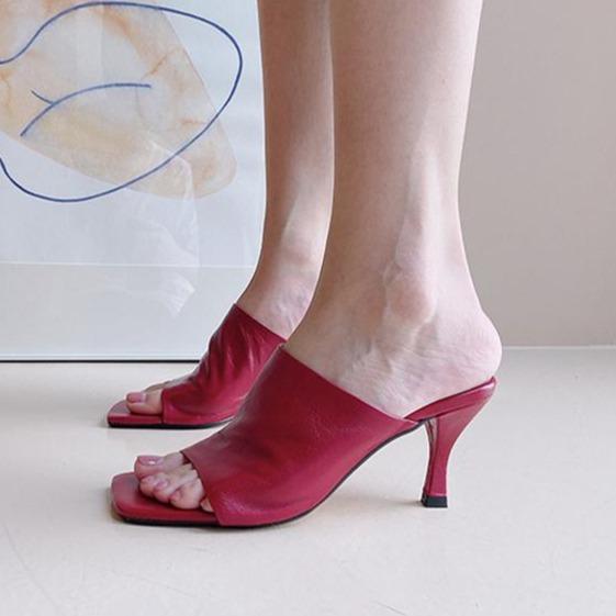 Women's summer slip on square peep toe high heel mules