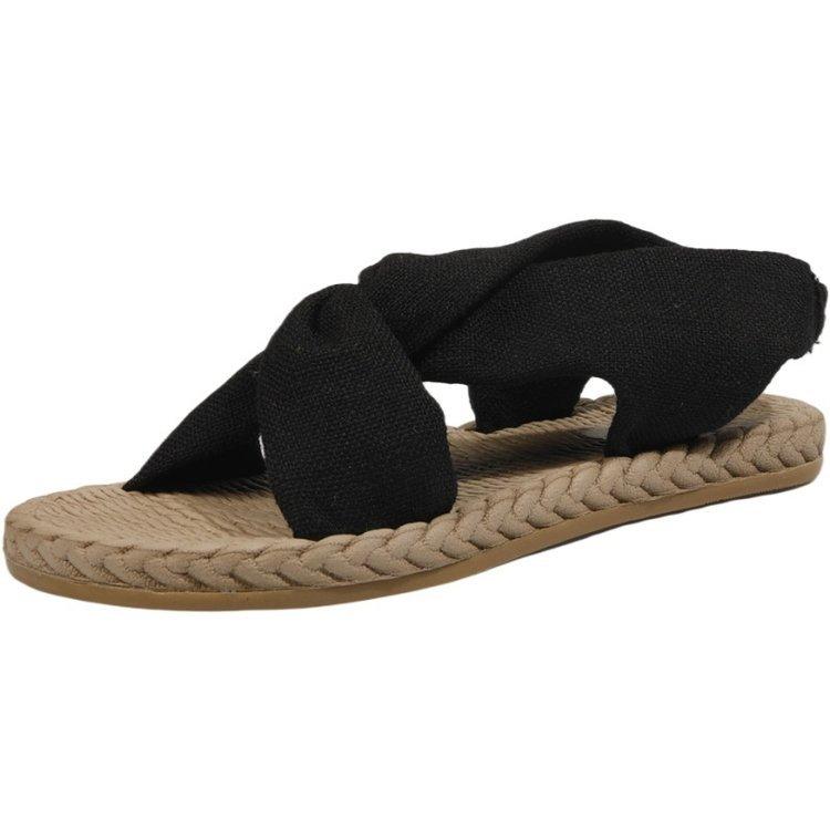 Women's woven sole elastic criss cross beach sandals