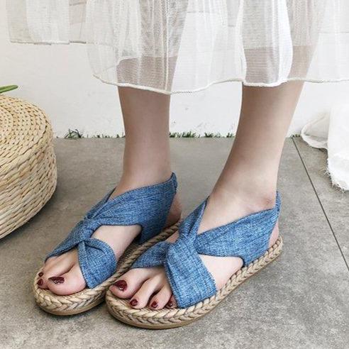 Women's woven sole elastic criss cross beach sandals