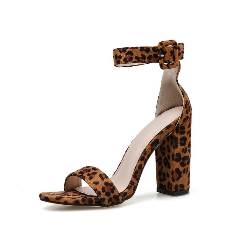 Women's leopard ankle buckle strap chunky high heels