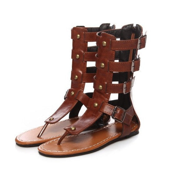 Clip toe mid calf gladiator sandals for women Strappy hollowed gladiator sandals