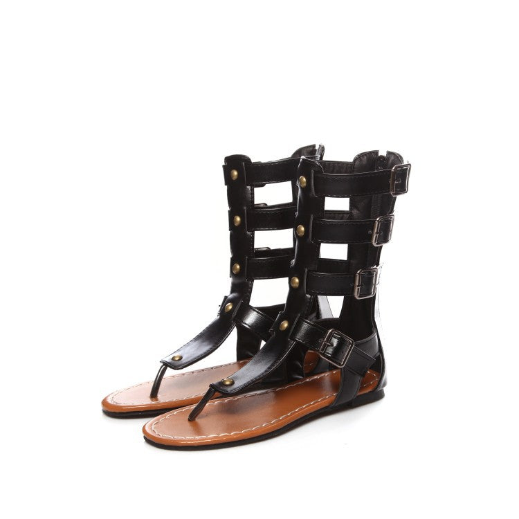 Clip toe mid calf gladiator sandals for women Strappy hollowed gladiator sandals